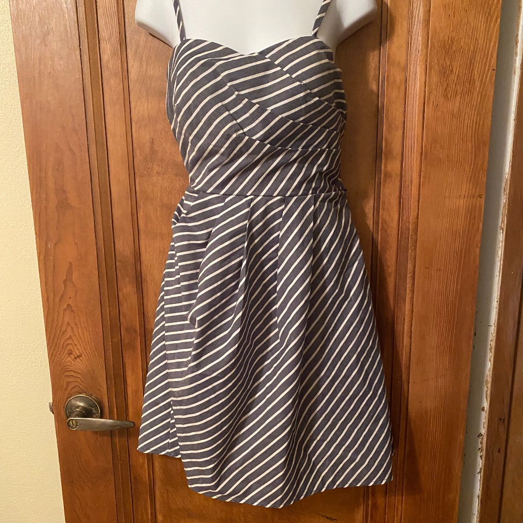 Blue And White Striped Summer Dress Wedding Guest Size Extra Small - Xs Or S